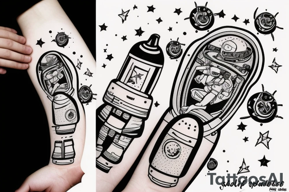 squelette et astronaute tattoo idea