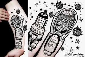squelette et astronaute tattoo idea