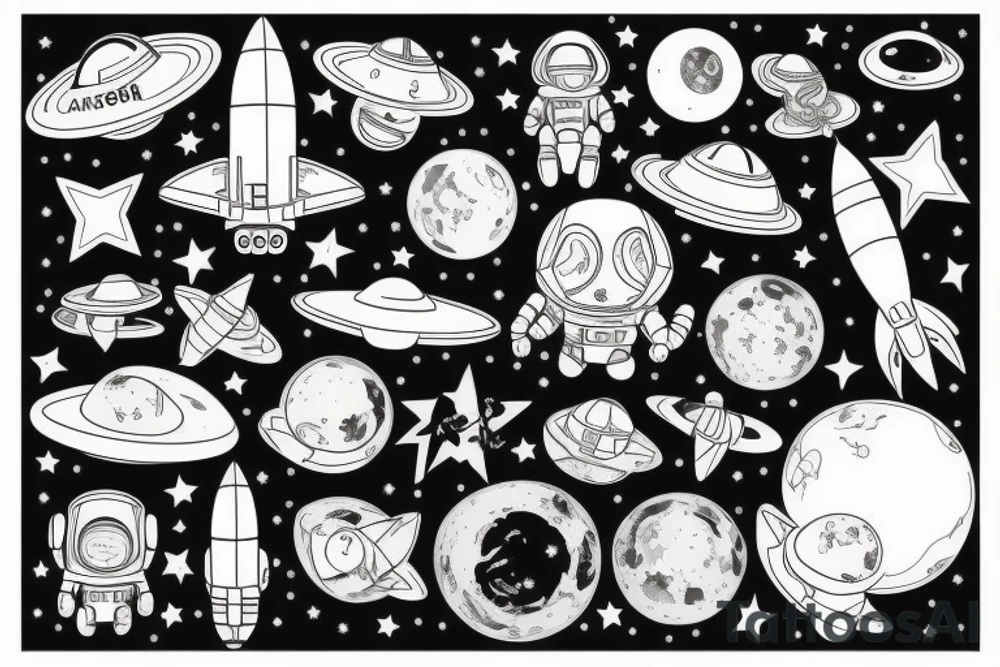 squelette et astronaute tattoo idea