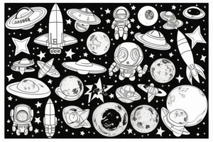 squelette et astronaute tattoo idea