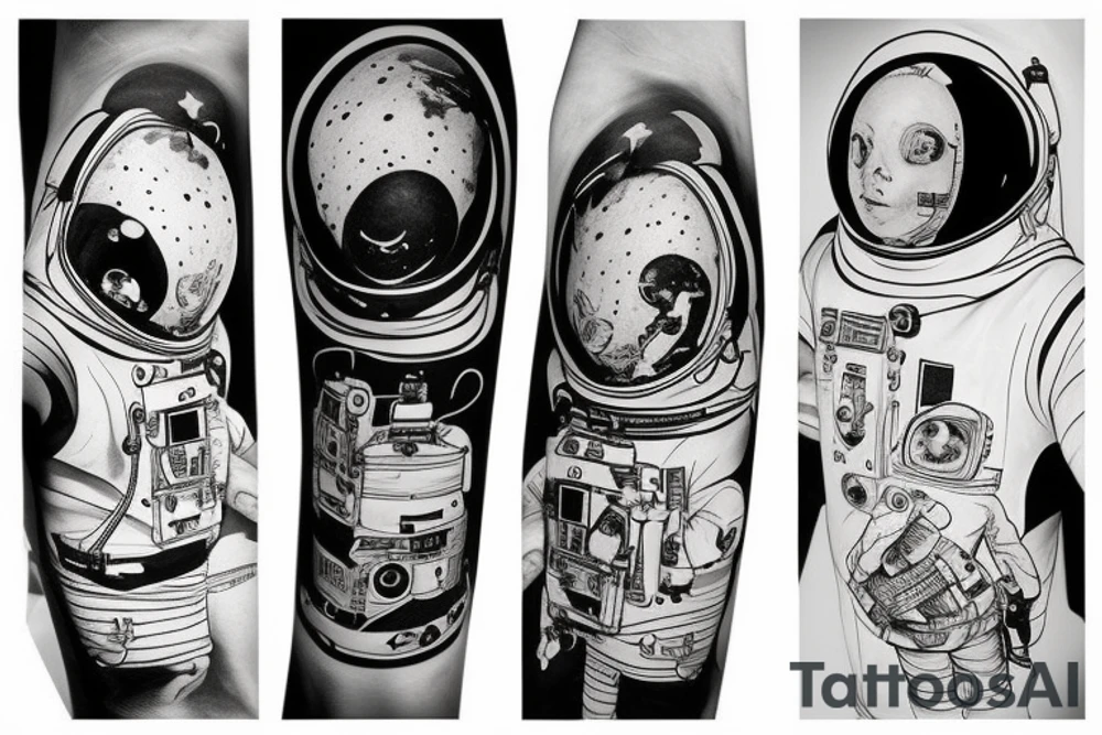 squelette dans astronaute tattoo idea