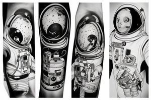 squelette dans astronaute tattoo idea