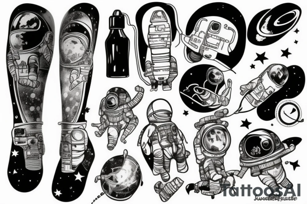 squelette dans astronaute tattoo idea