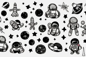 squelette dans astronaute en-dessous un arbre tattoo idea