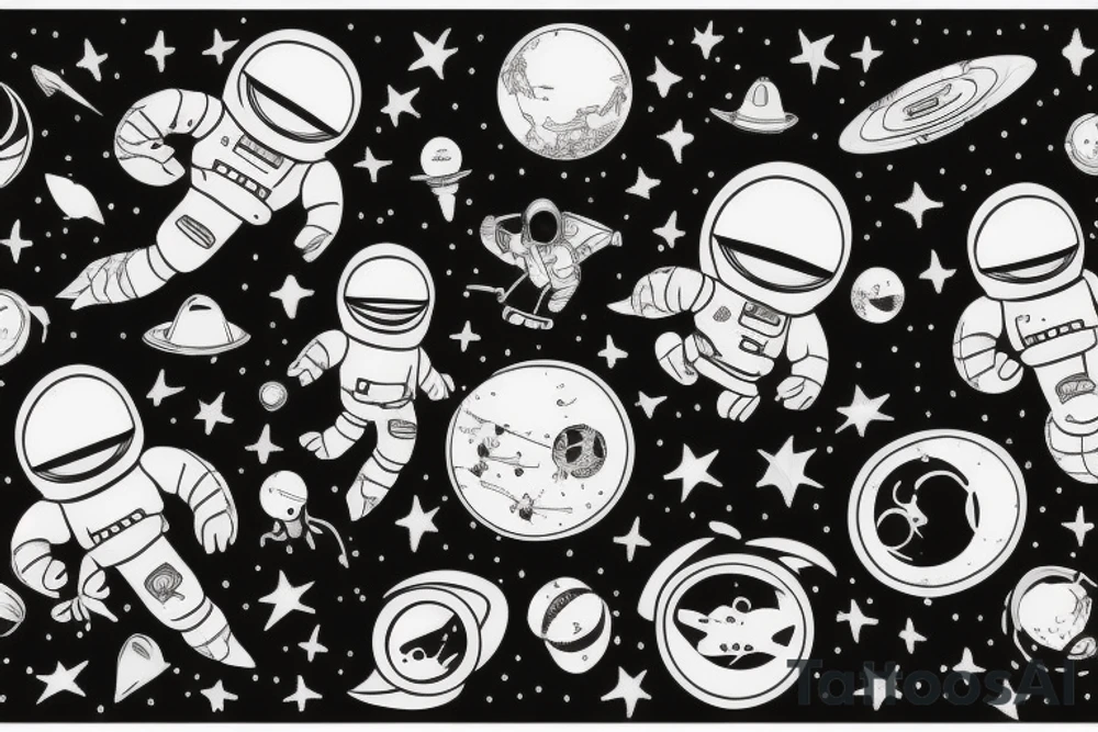 squelette dans astronaute en-dessous un arbre tattoo idea