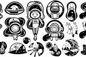 squelette dans astronaute en-dessous un arbre tattoo idea