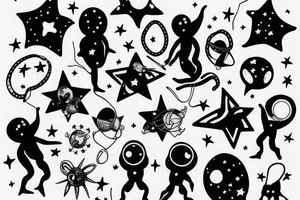 squelette dans astronaute en-dessous un arbre tattoo idea