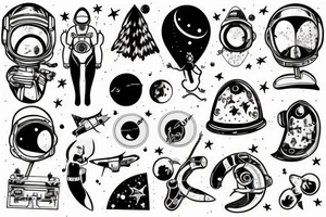 squelette dans astronaute en-dessous un arbre tattoo idea