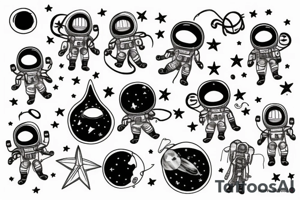 squelette dans astronaute en-dessous un arbre tattoo idea