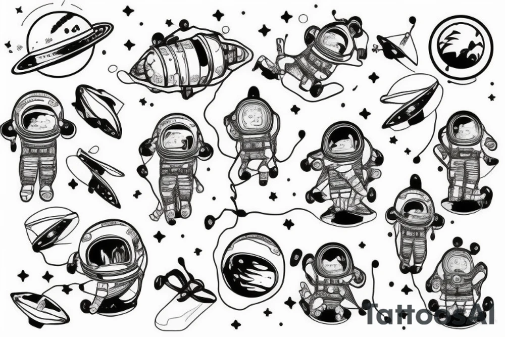 squelette dans astronaute en-dessous un arbre tattoo idea