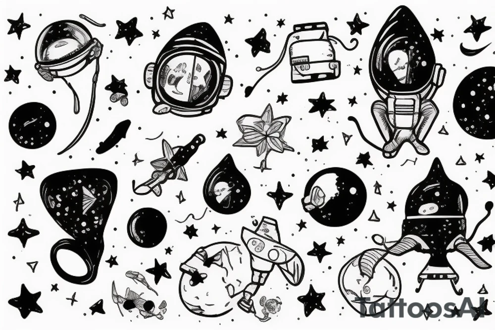 squelette dans astronaute en-dessous un arbre tattoo idea