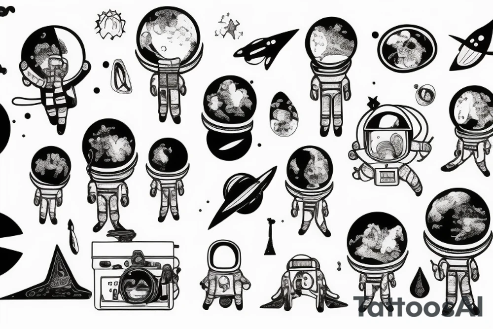 squelette dans astronaute en-dessous un arbre tattoo idea