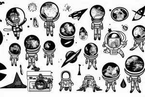 squelette dans astronaute en-dessous un arbre tattoo idea