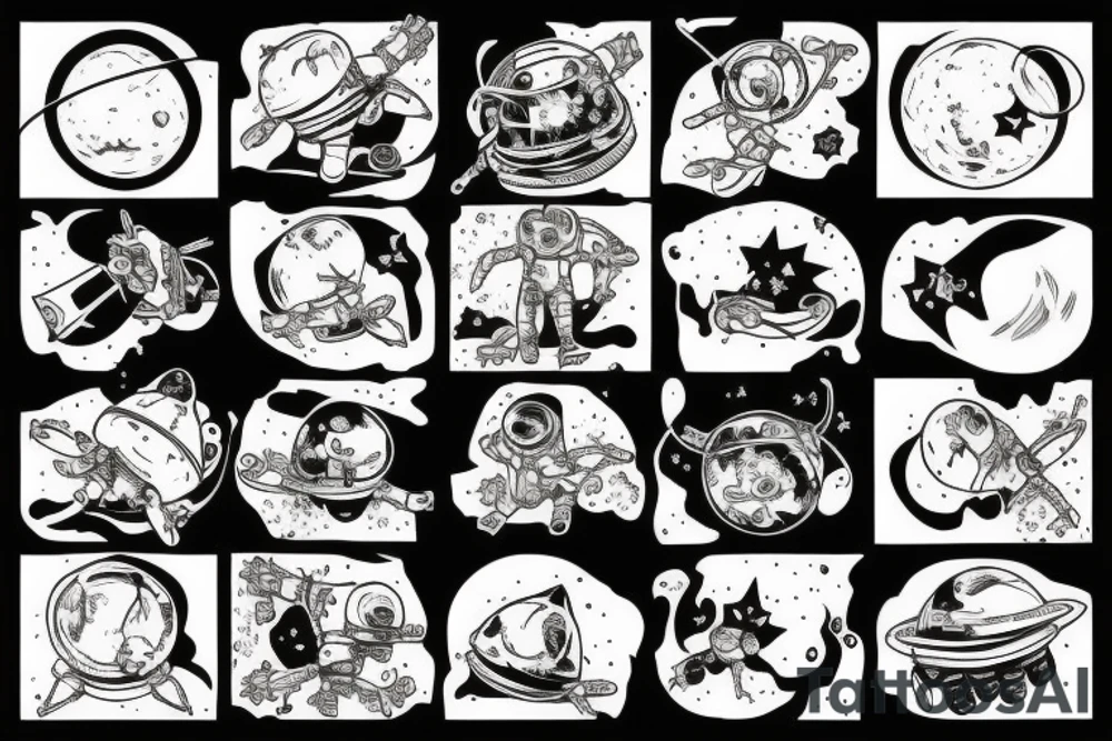 squelette dans astronaute en-dessous un arbre tattoo idea