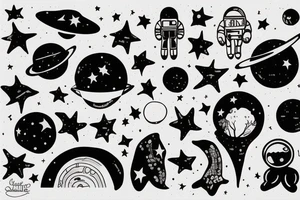 squelette dans astronaute en-dessous un arbre tattoo idea
