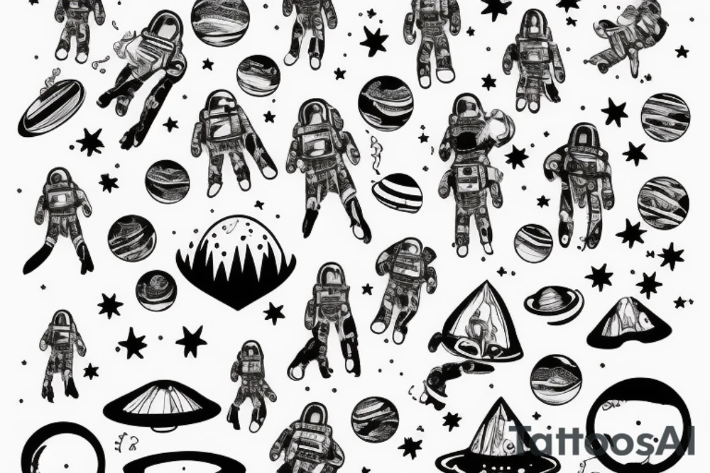 squelette dans astronaute en-dessous un arbre tattoo idea