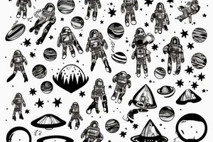 squelette dans astronaute en-dessous un arbre tattoo idea