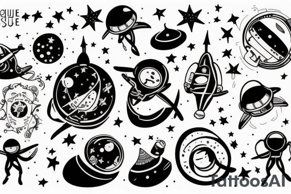 squelette dans astronaute en-dessous un arbre tattoo idea