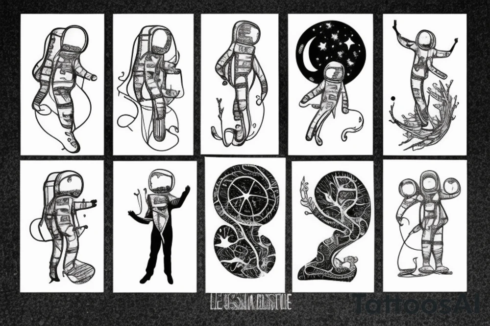 squelette dans astronaute en-dessous un arbre tattoo idea