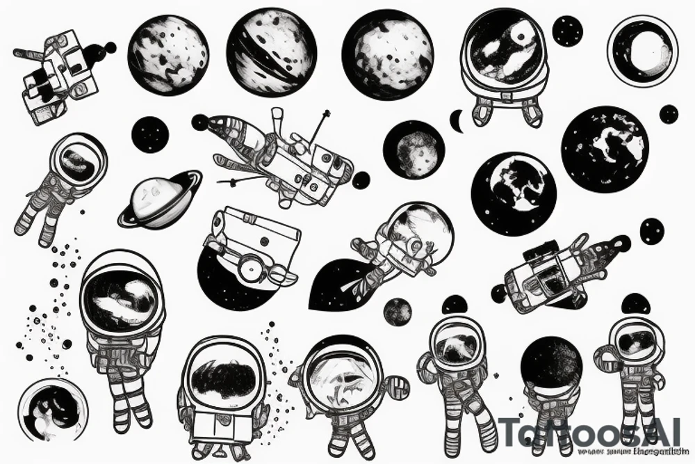 squelette dans astronaute en-dessous un arbre tattoo idea