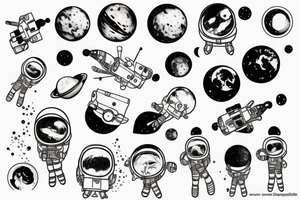 squelette dans astronaute en-dessous un arbre tattoo idea