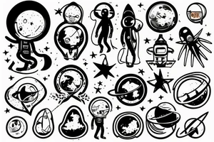 squelette d'astronaute en dessous d'un arbre tattoo idea