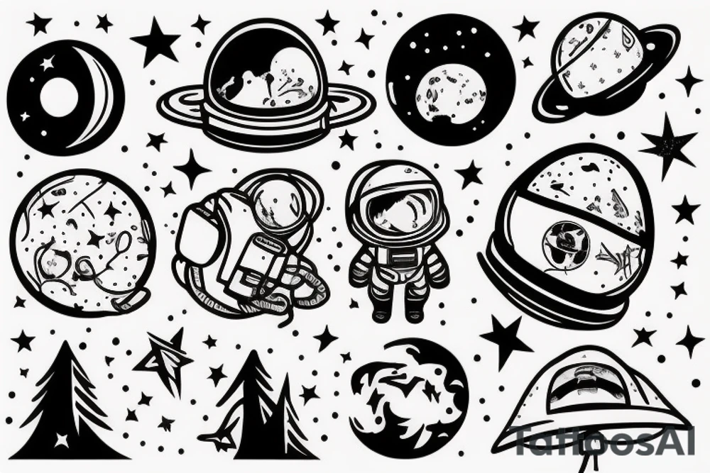 squelette d'un astronaute sous un arbre. tattoo idea