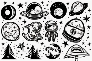 squelette d'un astronaute sous un arbre. tattoo idea