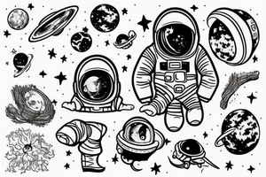 squelette d'un astronaute sous un arbre. tattoo idea