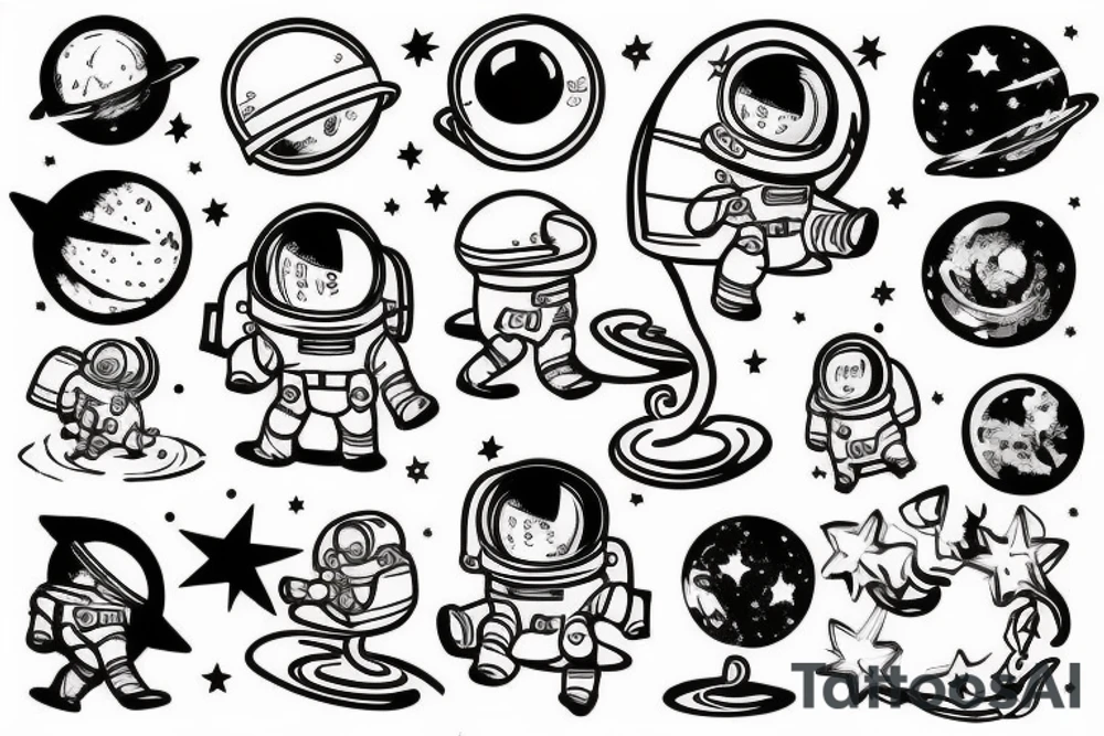squelette d'un astronaute sous un arbre. tattoo idea