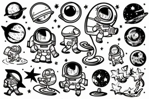squelette d'un astronaute sous un arbre. tattoo idea