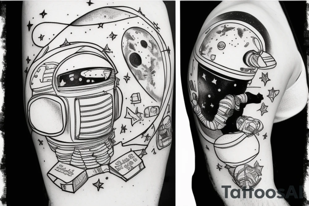 squelette d'un astronaute sous un arbre. tattoo idea
