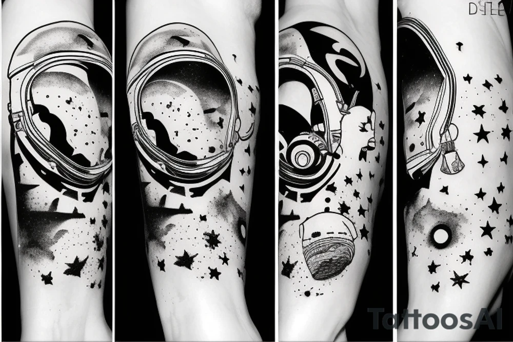 squelette d'un astronaute sous un arbre. tattoo idea