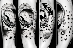 squelette d'un astronaute sous un arbre. tattoo idea