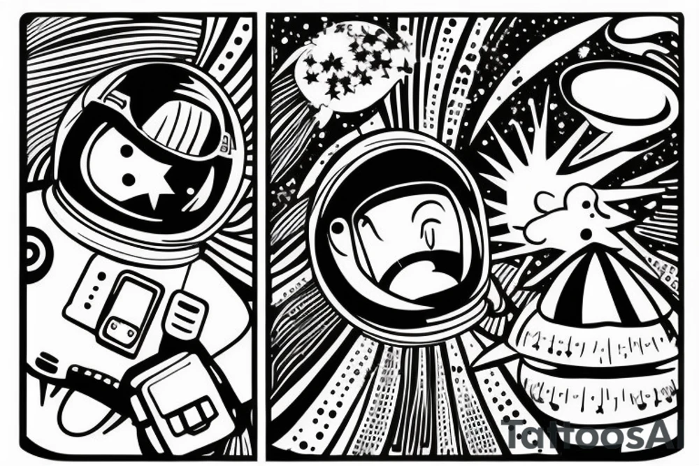 squelette d'un astronaute sous un arbre. tattoo idea