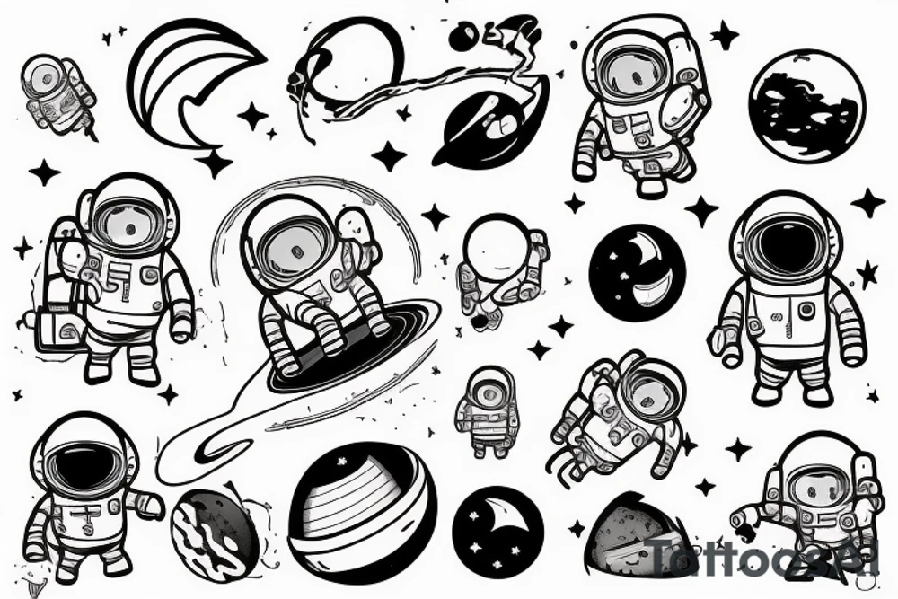 squelette d'un astronaute sous un arbre. tattoo idea