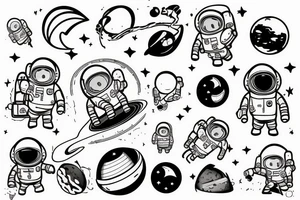squelette d'un astronaute sous un arbre. tattoo idea