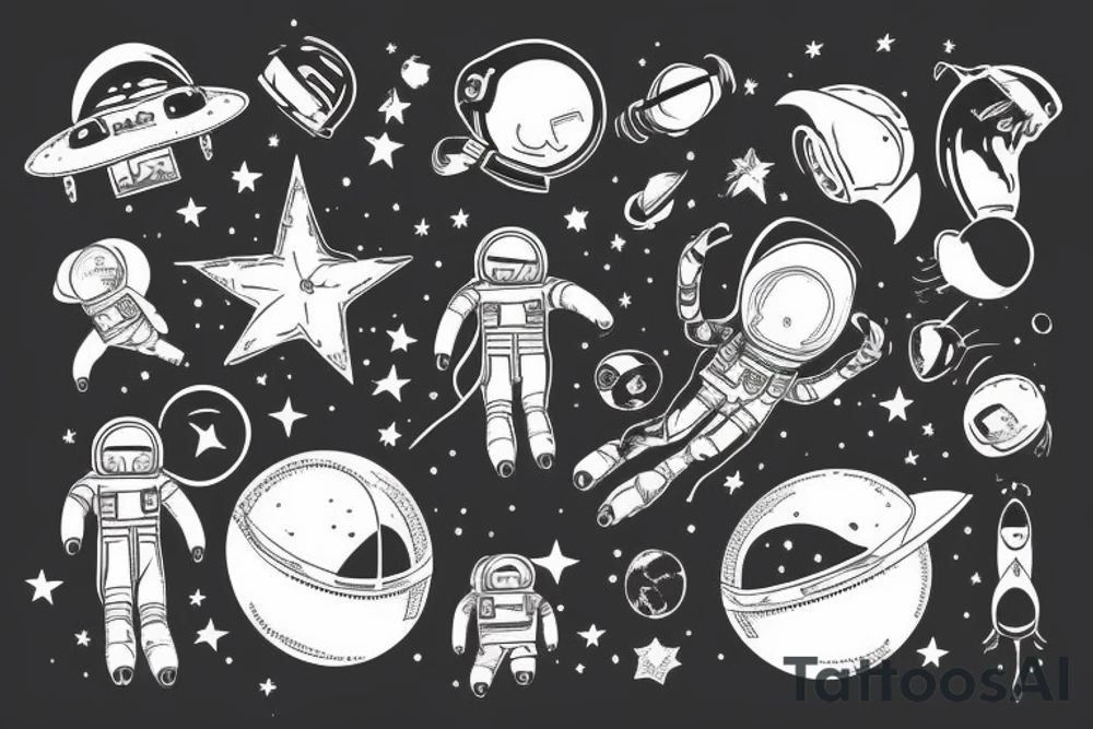 squelette d'un astronaute sous un arbre. tattoo idea