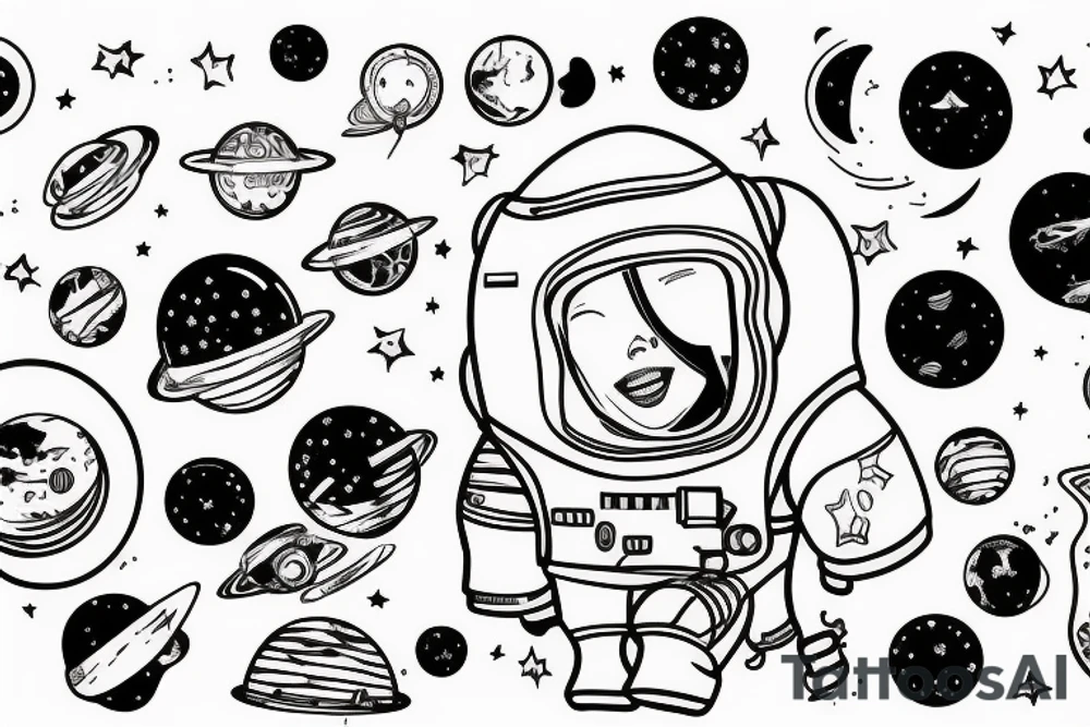 squelette d'un astronaute sous un arbre. tattoo idea