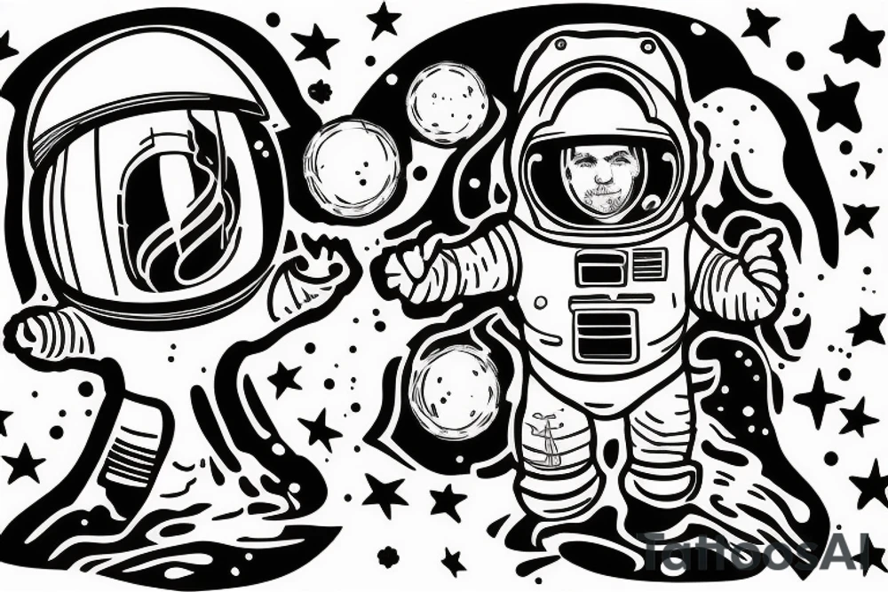 squelette d'un astronaute sous un arbre. tattoo idea