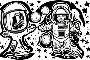 squelette d'un astronaute sous un arbre. tattoo idea
