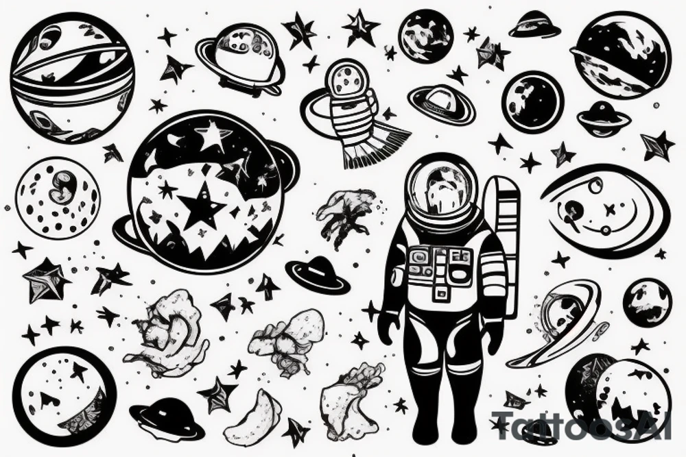 squelette d'un astronaute sous un arbre. tattoo idea