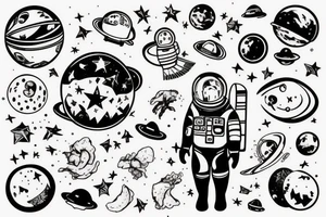 squelette d'un astronaute sous un arbre. tattoo idea