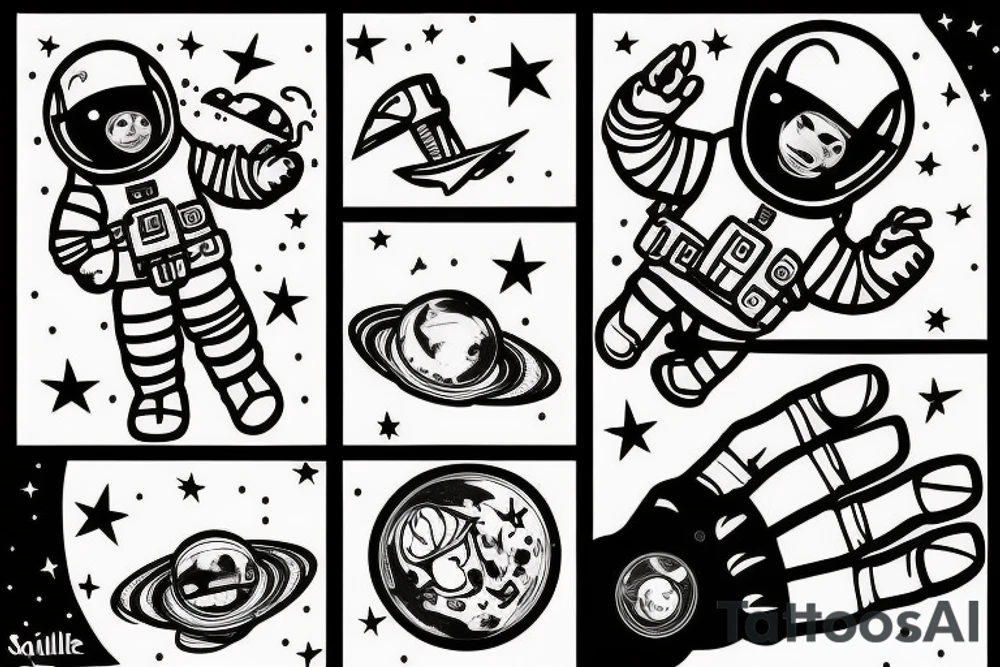 squelette d'un astronaute sous un arbre. tattoo idea