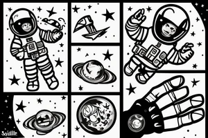 squelette d'un astronaute sous un arbre. tattoo idea