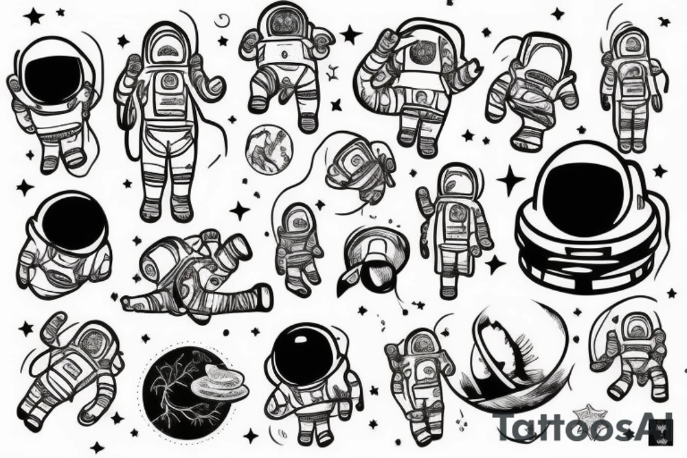 squelette d'un astronaute sous un arbre. tattoo idea