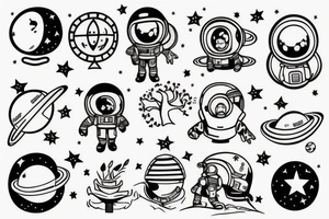 squelette d'un astronaute sous un arbre. tattoo idea