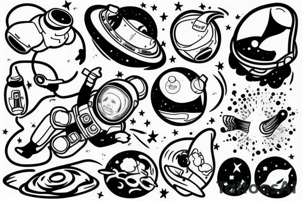 squelette d'un astronaute sous un arbre. tattoo idea