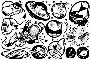 squelette d'un astronaute sous un arbre. tattoo idea