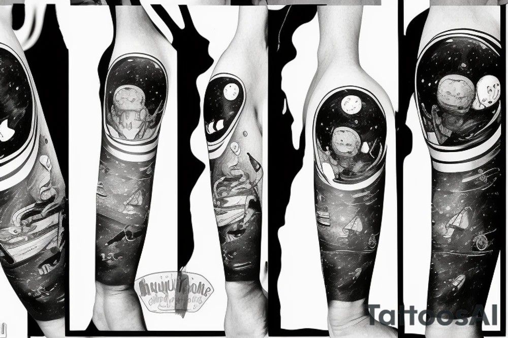 squelette d'un astronaute sous un arbre. tattoo idea
